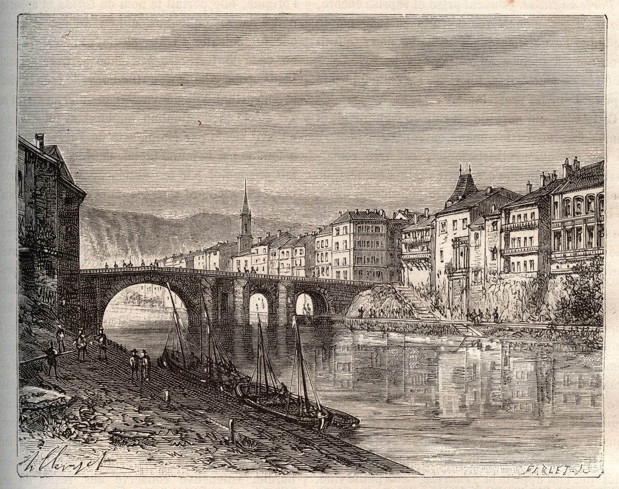 Villeneuve-sur-Lot (Villeneuve sur Lot) - Lot-et-Garonne megye - metszet a „La France illustree: földrajz, történelem, statisztikai igazgatás”-ban, V.-A. Maláta-barna. 1884 alkotó: French School