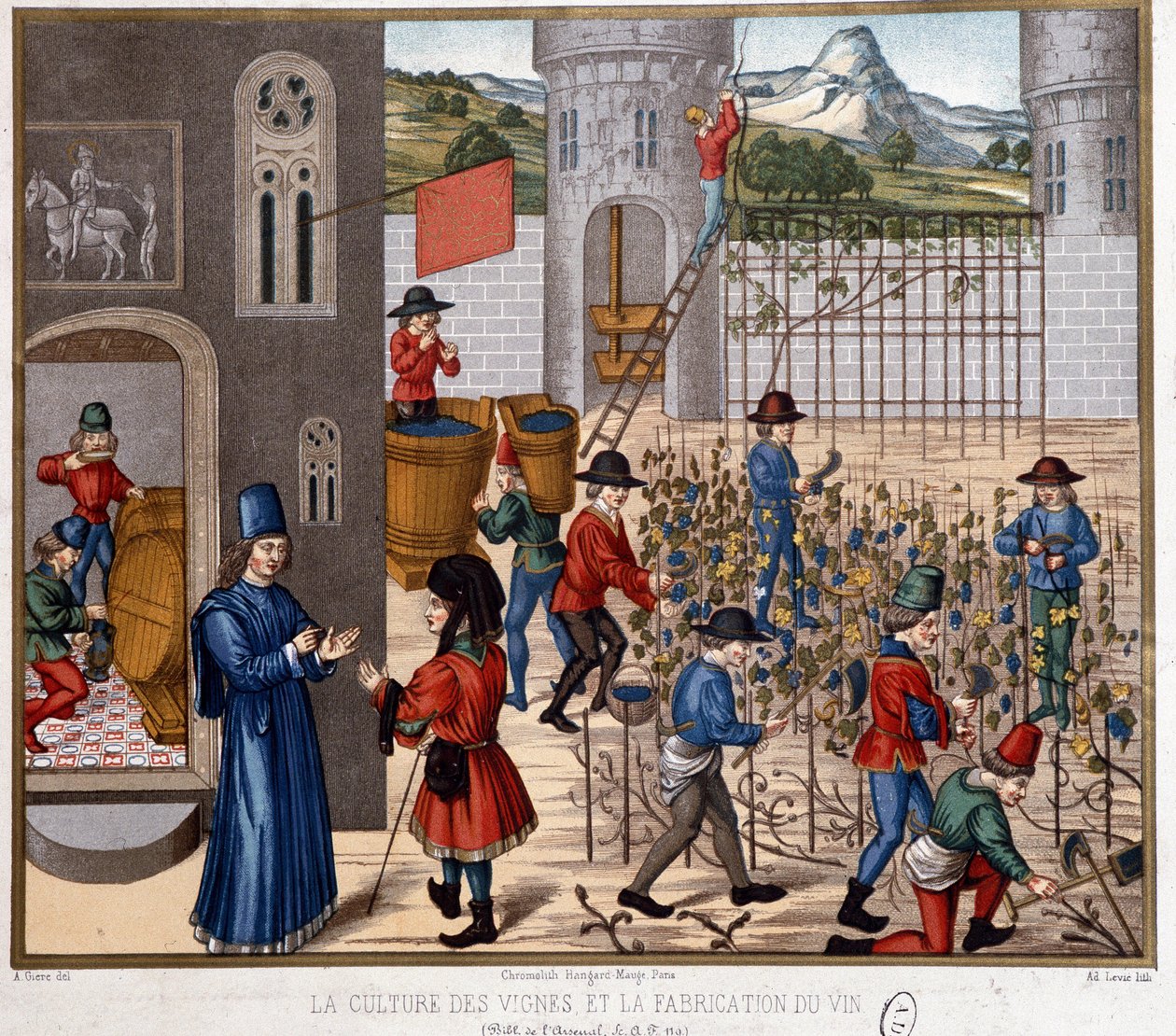Szőlőtermesztés és borkészítés a középkorban alkotó: French School