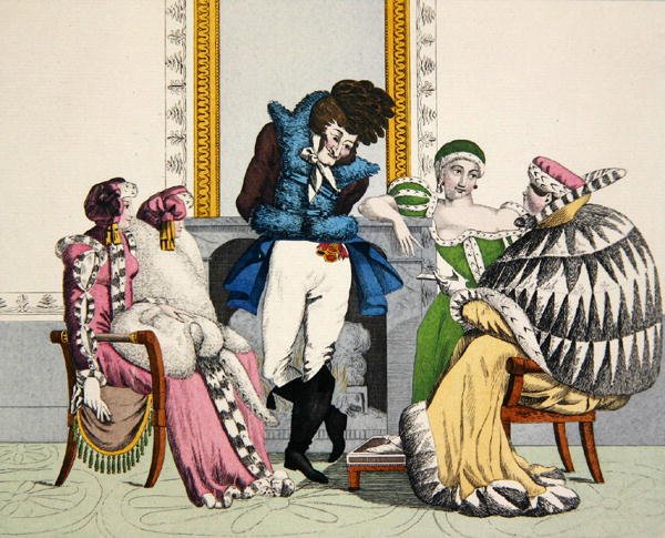 Látogatások a szőrmékben, 38. tábla a „Le Bon Genre”-ből, 19. század eleje (színes metszet) alkotó: French School