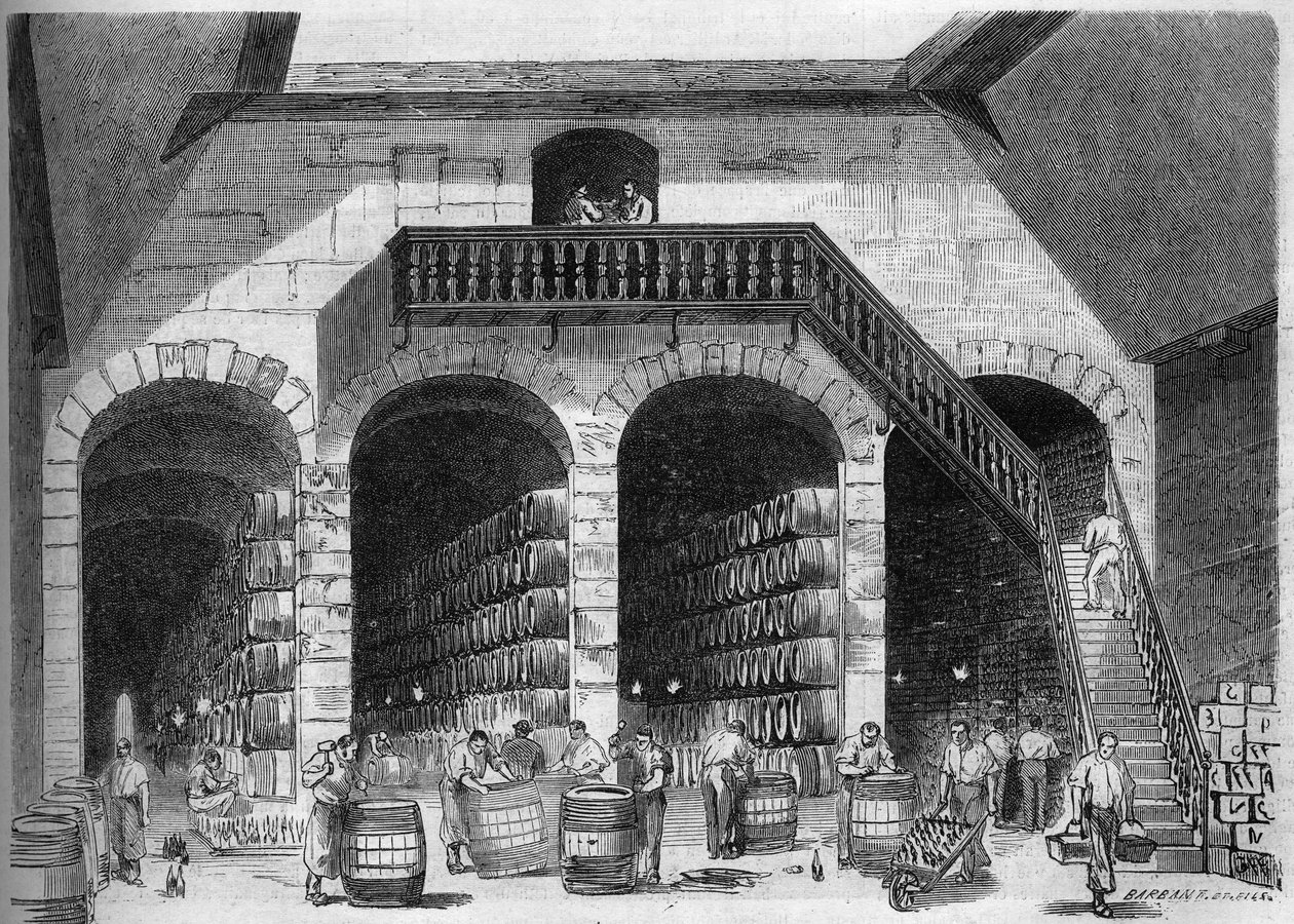 Szőlészet: M. Cruse et fils freres, Bordeaux, Gironde (33) székházának és pincéinek belső képe alkotó: French School