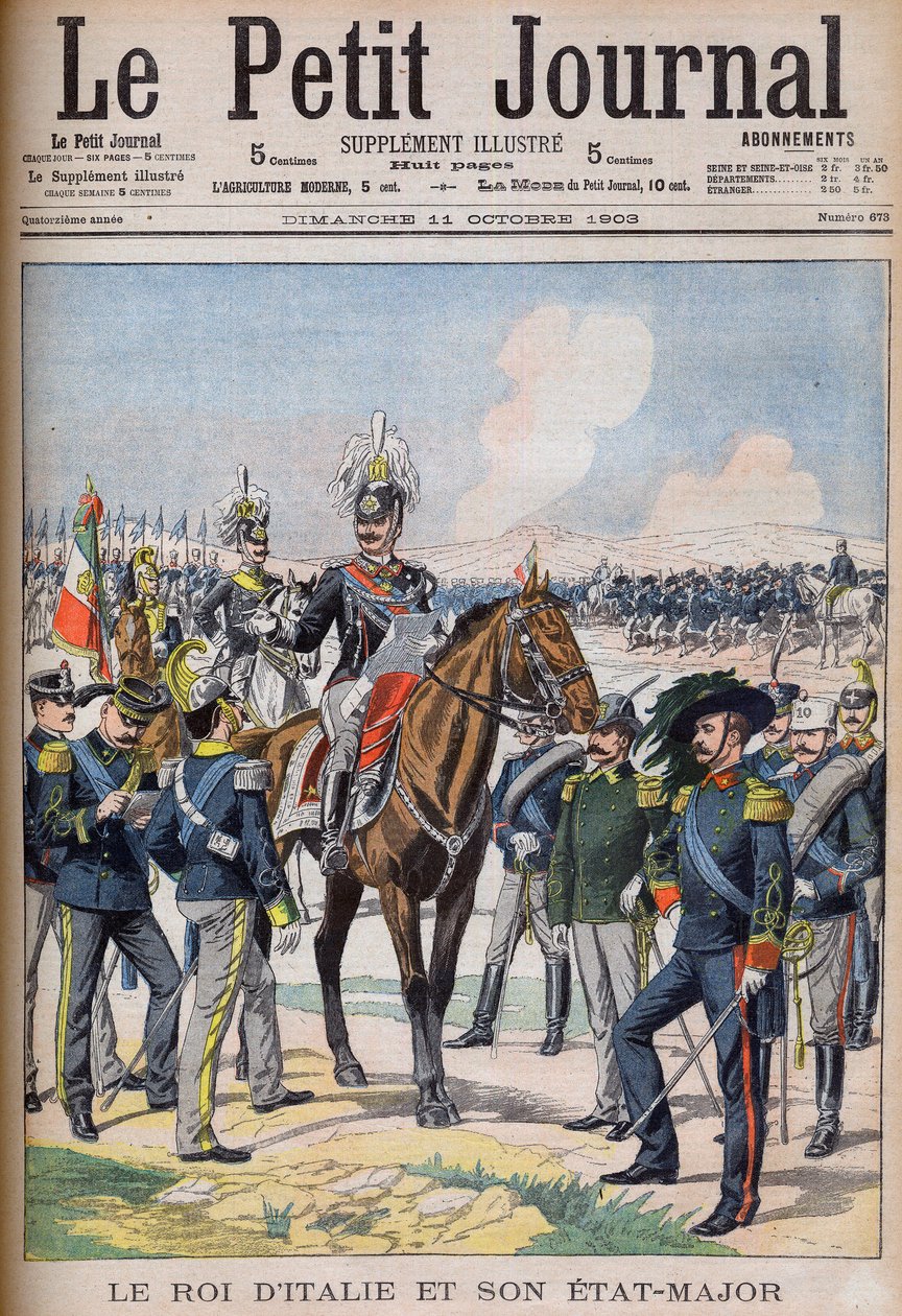 Vittorio Emanuele III di Savoia – III. Viktor Emmánuel olasz király és vezérkara. Olaszország királya és vezérkara. Illusztráció a Le petit Journal számára alkotó: French School