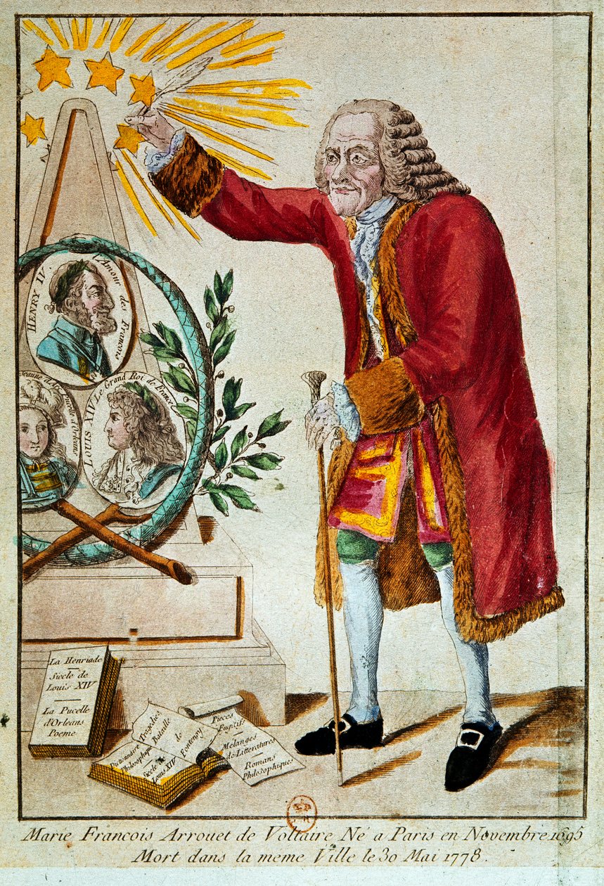 Voltaire (kézzel színezett rézkarc) alkotó: French School