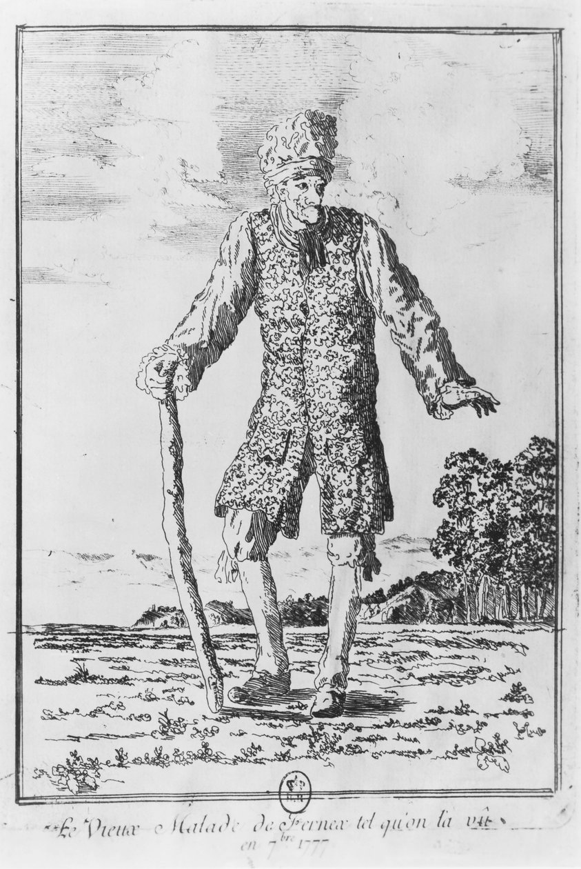Voltaire Ferneyben: „Fernex beteg öregje, ahogyan 1777 szeptemberében láttuk” (metszet) alkotó: French School