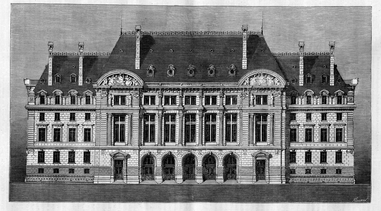 A párizsi Sorbonne új épületeinek külső képe (főhomlokzat), Henri-Paul (Henri Paul) Nenot (1853-1934) alkotó: French School