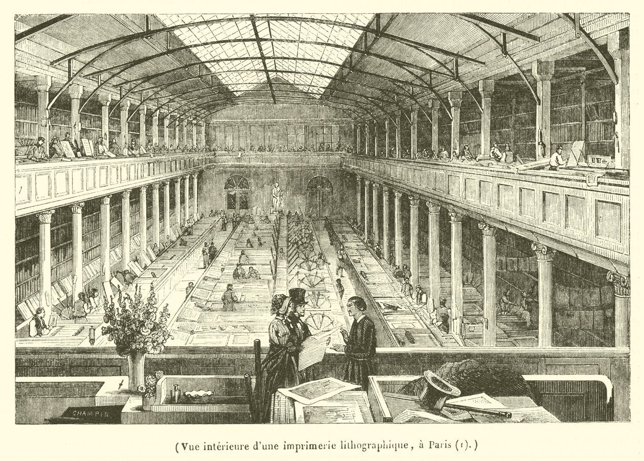 Egy párizsi litográfiai nyomda belső képe (metszet) alkotó: French School
