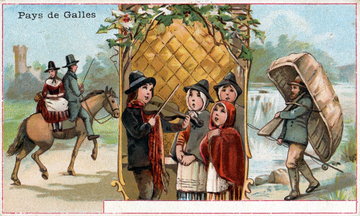 Wales, a Chicorée à la Bergère ital promóciós kártyája a walesi élet ábrázolásával, 1890 körül (lásd még: 488432) alkotó: French School