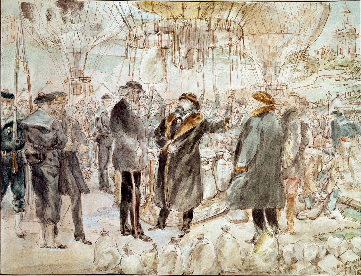 1870-es háború: Leon Gambetta léggömbben hagyja el Párizs ostromát (festmény alkotó: French School