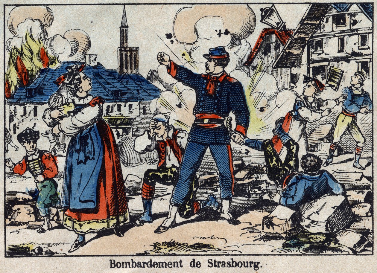 1870-es háború Franciaország és Poroszország között: Strasbourg ostroma és bombázása alkotó: French School