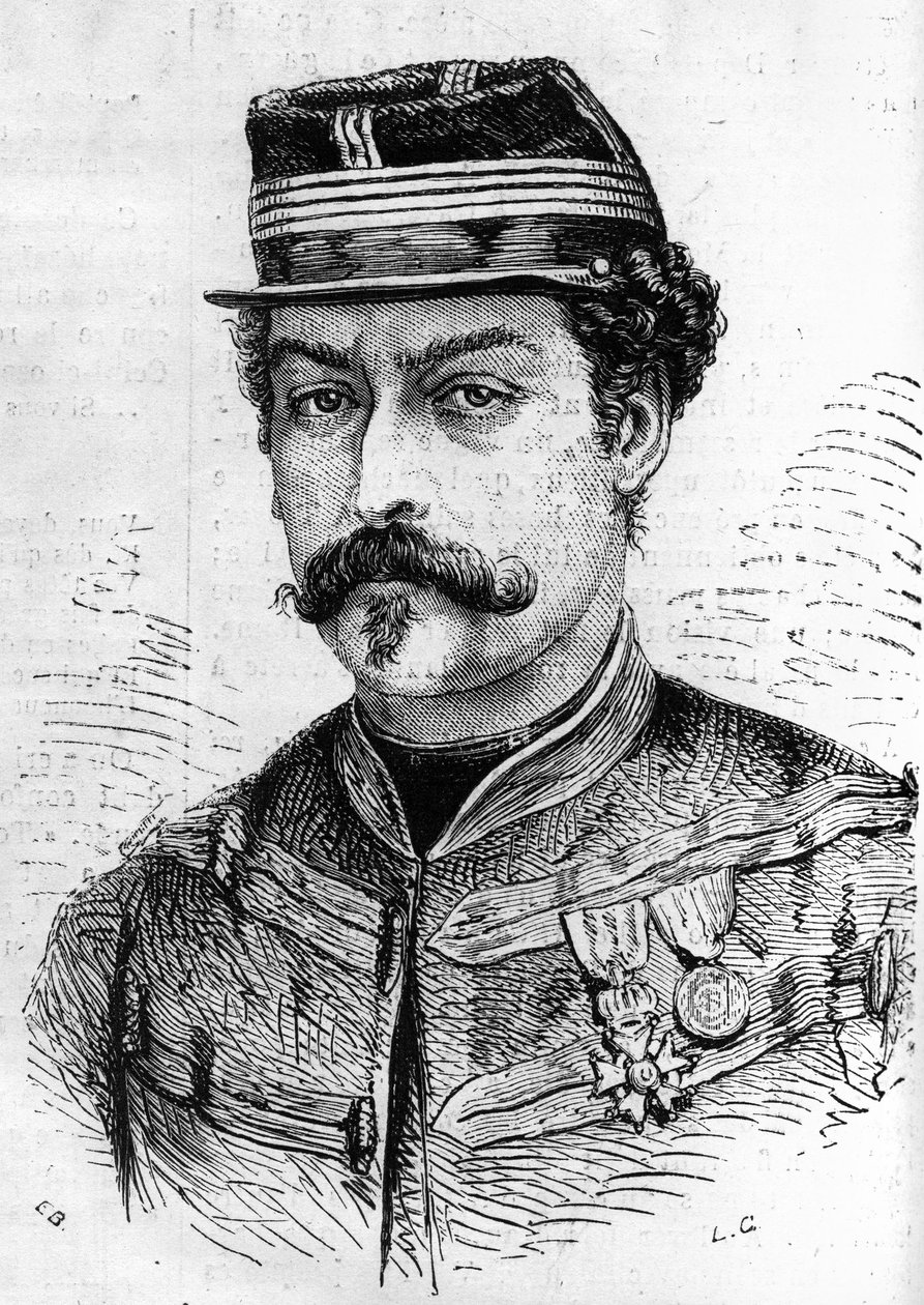 1870-es háború: Leon Franchetti (1834-1870) francia katona, a Szajna cserkészeinek parancsnoka portréja. Metszet az 1870. december 17-i „” Le Monde Illustré”” 714. sz. alkotó: French School