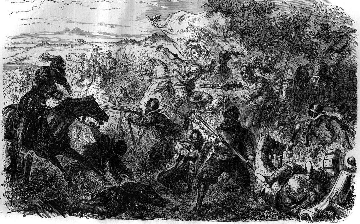 A három Henri háborúja (1585-1586): A Liga és annak vezetője, Henri de Guise ötlete nyomán III. Henrik Nemours kereskedelmébe kezdett, amelyet július 7-én írtak alá. alkotó: French School
