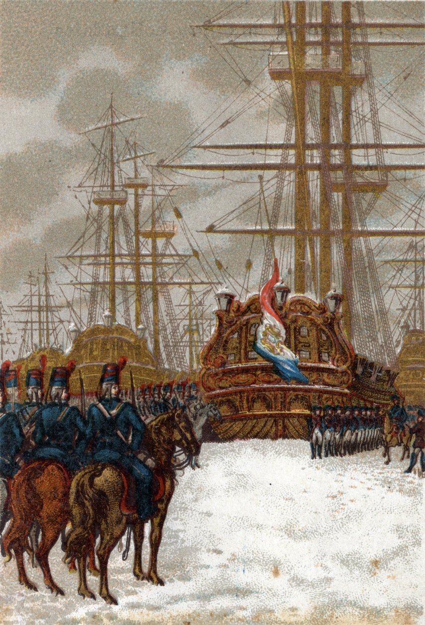 A francia forradalom háborúi: A holland flotta elfoglalása a hollandiai Heldernél (1794. december vége – 1795. január eleje): a flottát Pichegru tábornok lovassága foglalta el, miközben a jég megakadályozta a hajók mozgását. alkotó: French School