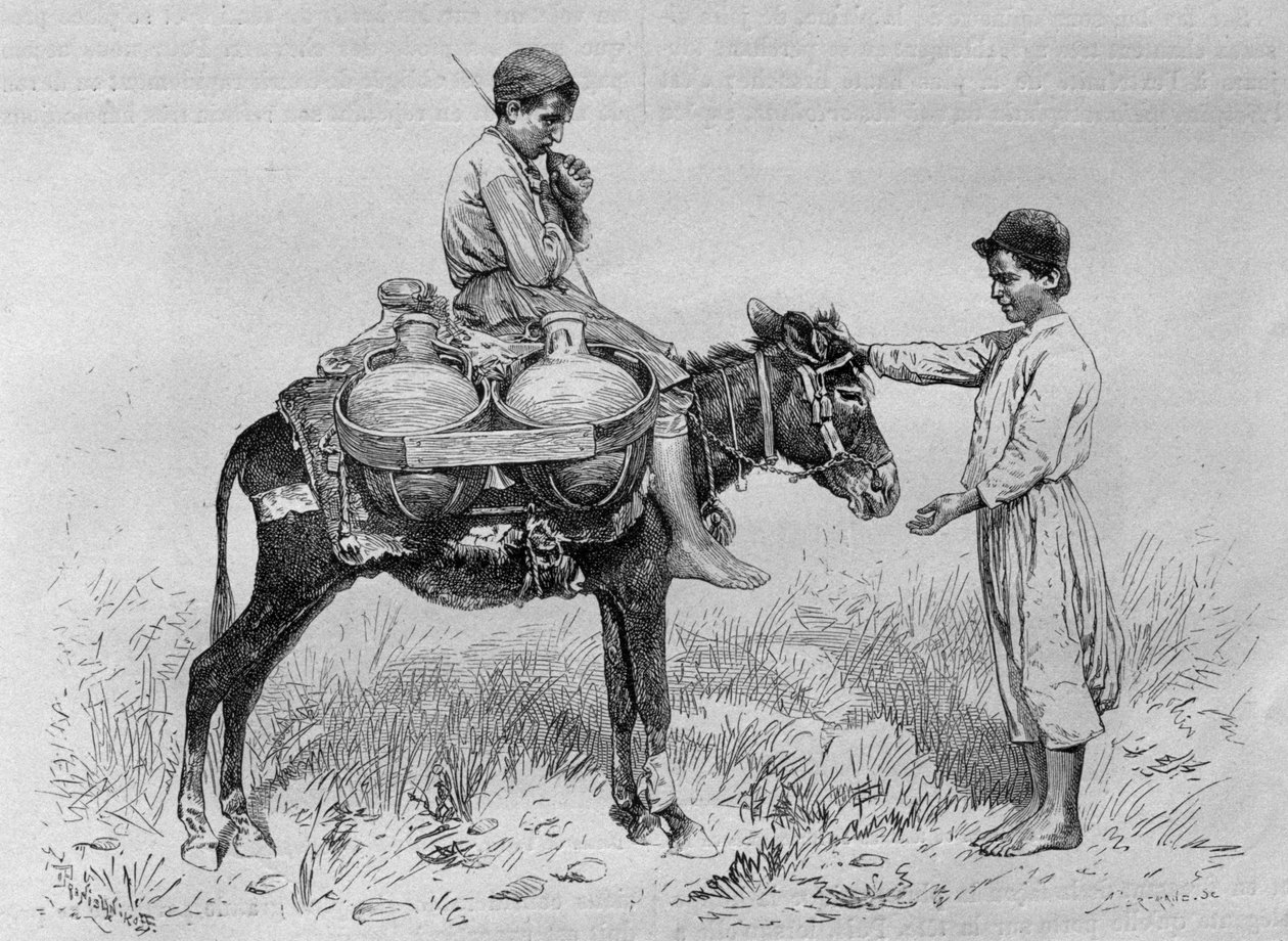 Vízszállító, Szíriából ma. Utazások Föníciában, Libanonban és Júdeában. Louis Charles Emile Lortet 1875-1880, 1884 (bw metszet) alkotó: French School