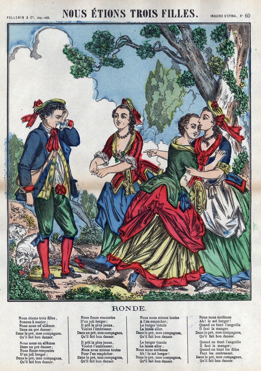 Három lány voltunk. Három lány játszik egy pásztorral, és kényelmetlenséget okoz neki. (Chants et chansons populaire de la France) Imagine d
