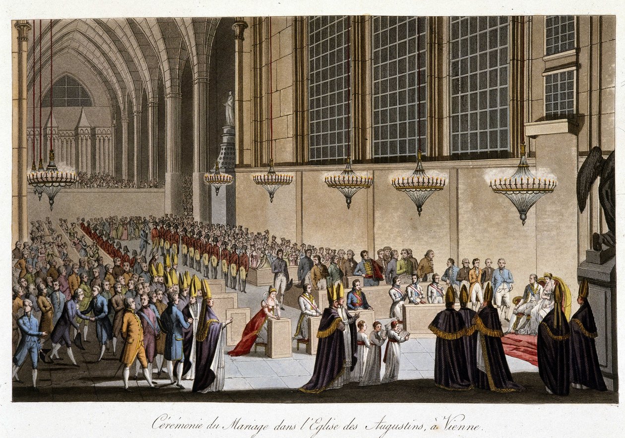 Esküvői szertartás (Habsburg Napóleon és Habsburg Mária Louise) a bécsi Augustinusok templomában, április 2. alkotó: French School