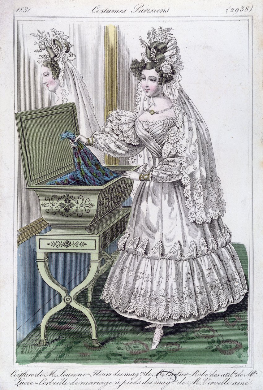 Esküvői ruha, divattányér a Costumes Parisiens-től, 1831 alkotó: French School