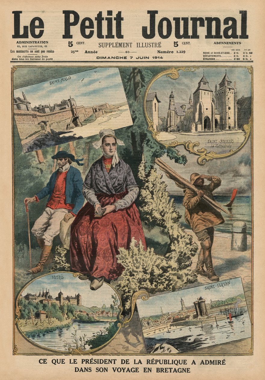 Amit a köztársasági elnök megcsodált bretagne-i utazása során, a „Le Petit Journal” címlapjának illusztrációja, illustre, 1914. június 7. alkotó: French School