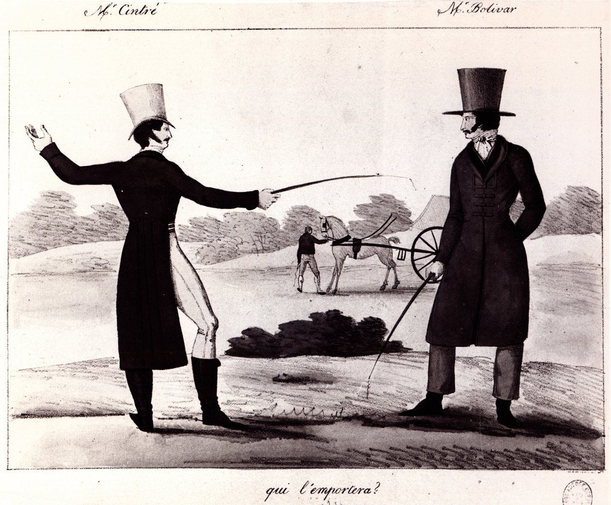 Ki fog nyerni? M. Cintre és M. Bolivar párharcának jelenete, 1820 körül alkotó: French School