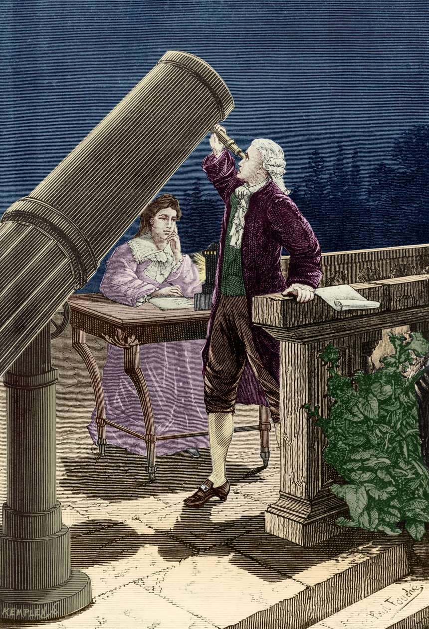 William Herschel (1738-1822) Felfedezi az Uránusz bolygót (metszet) alkotó: French School