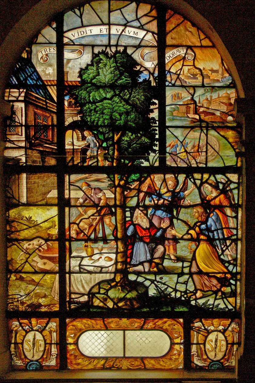 A Charnier-13 ablak, amely Ábrahámot ábrázolja, amint 3 angyal látogatja meg alkotó: French School