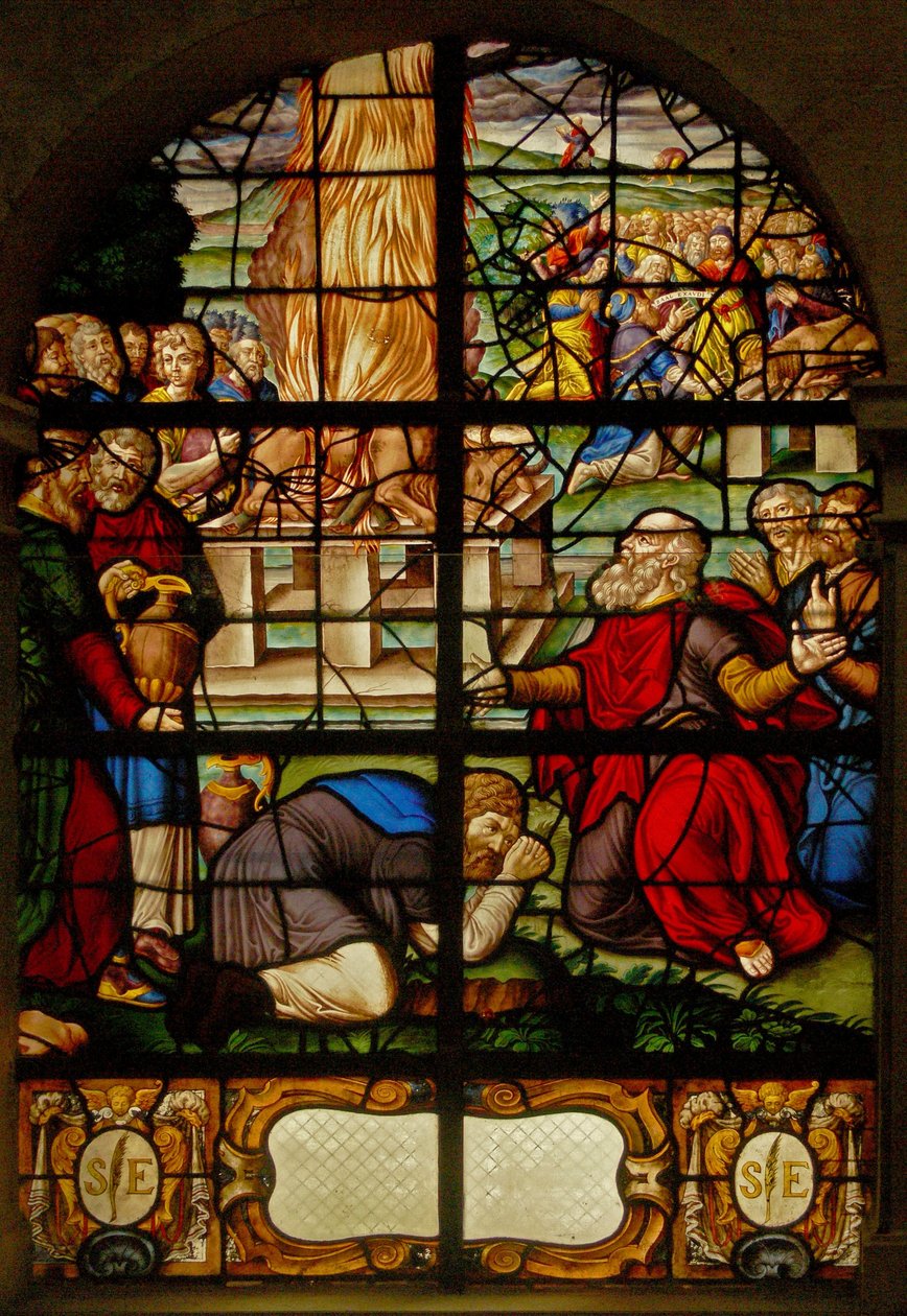 Illés áldozatát ábrázoló Charnier-8 ablak; Baal papjai alkotó: French School