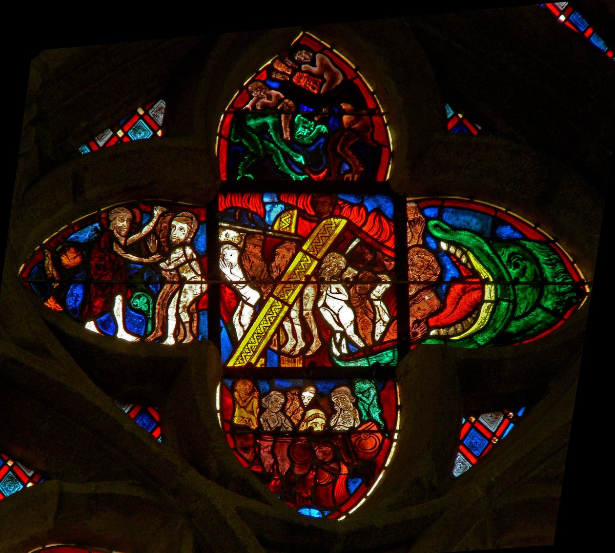 Window Ew, amely a pokol megrázását ábrázolja A pokol szája alkotó: French School