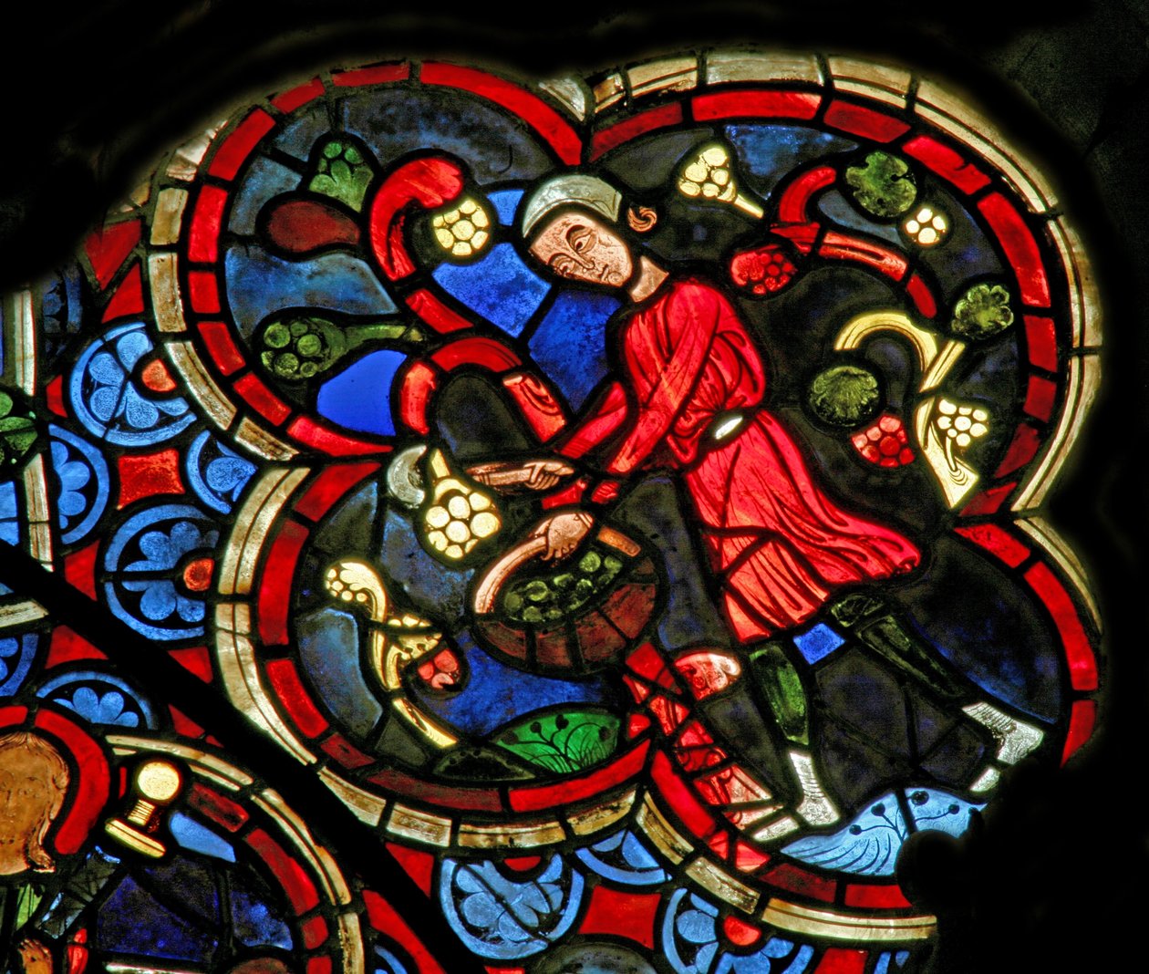 Window Ew, amely a hónapok munkásait ábrázolja. szeptember alkotó: French School