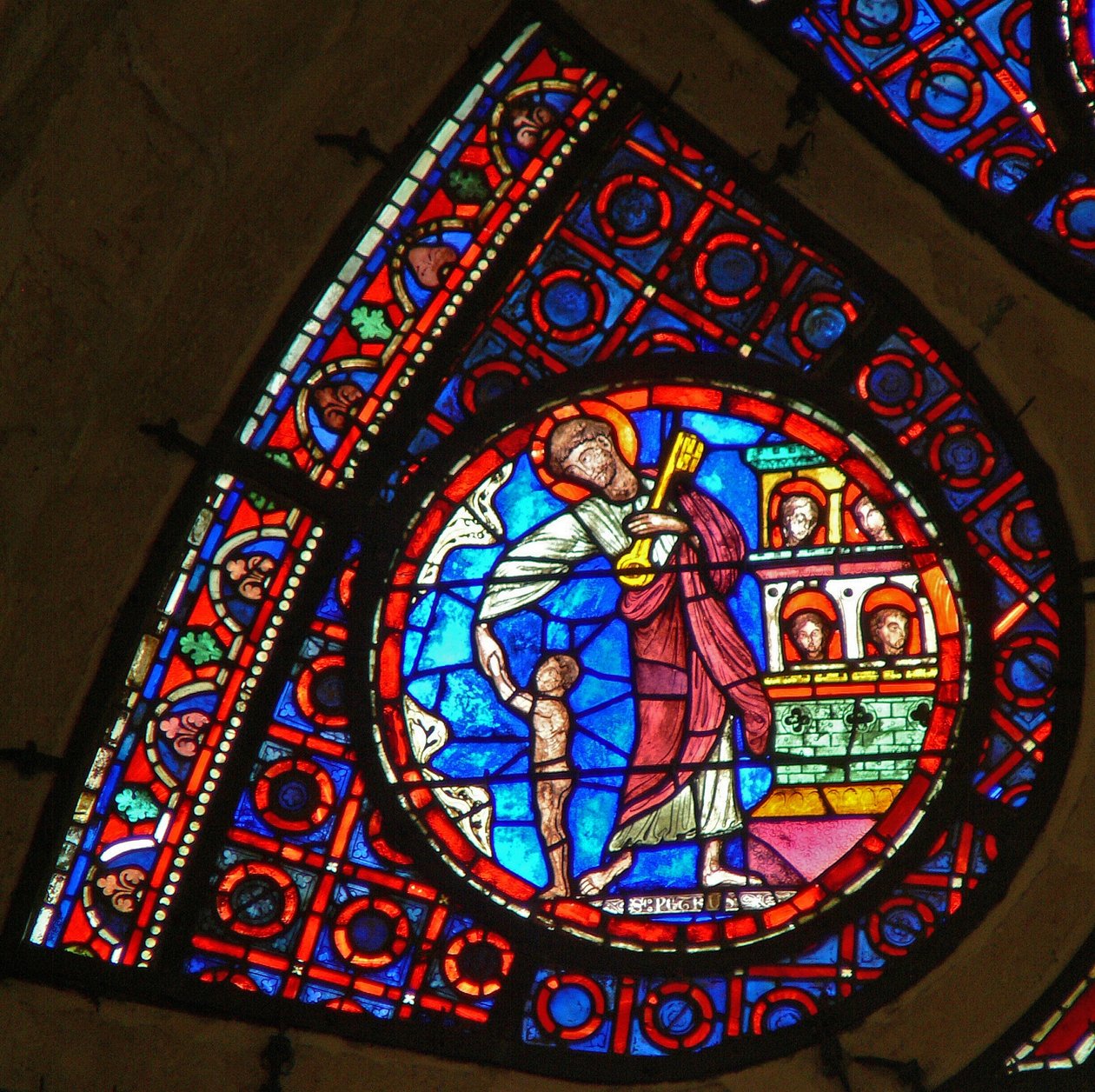 Ww ablak, amely Szent Pétert ábrázolja a mennyország kulcsával alkotó: French School
