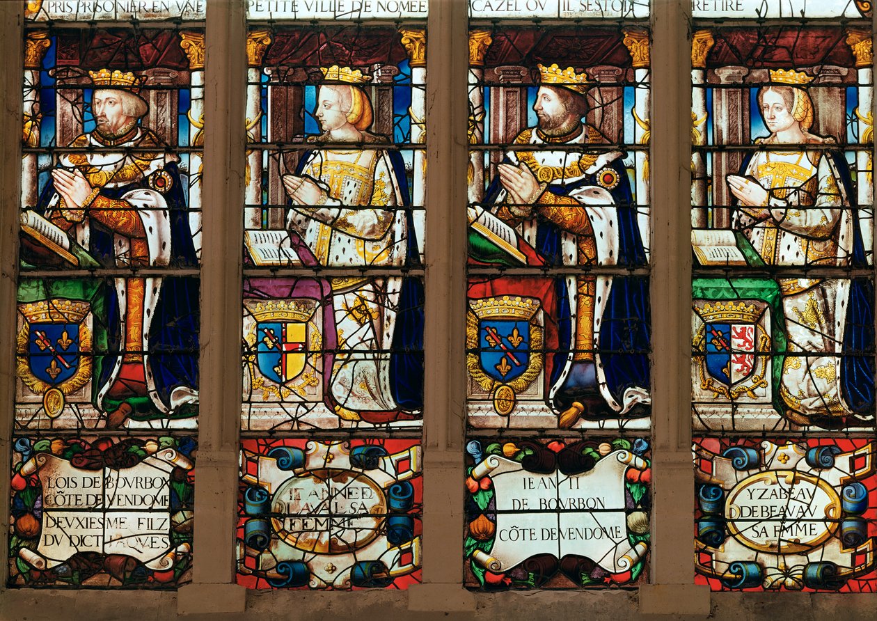 Louis de Bourbon (1376-1446) Comte de Vendome, Jeanne de Laval (ur. 1468) Jean II de Bourbon (1446-77) Comte de Vendome és Isabelle de Beauvau (ur. 1474) ablaka alkotó: French School