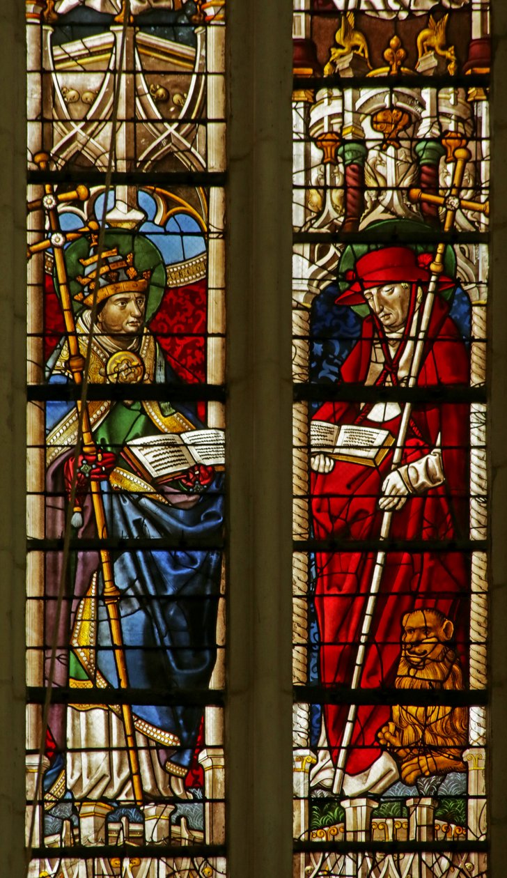 Szent Gergelyt és Szent Jeromost ábrázoló ablak alkotó: French School
