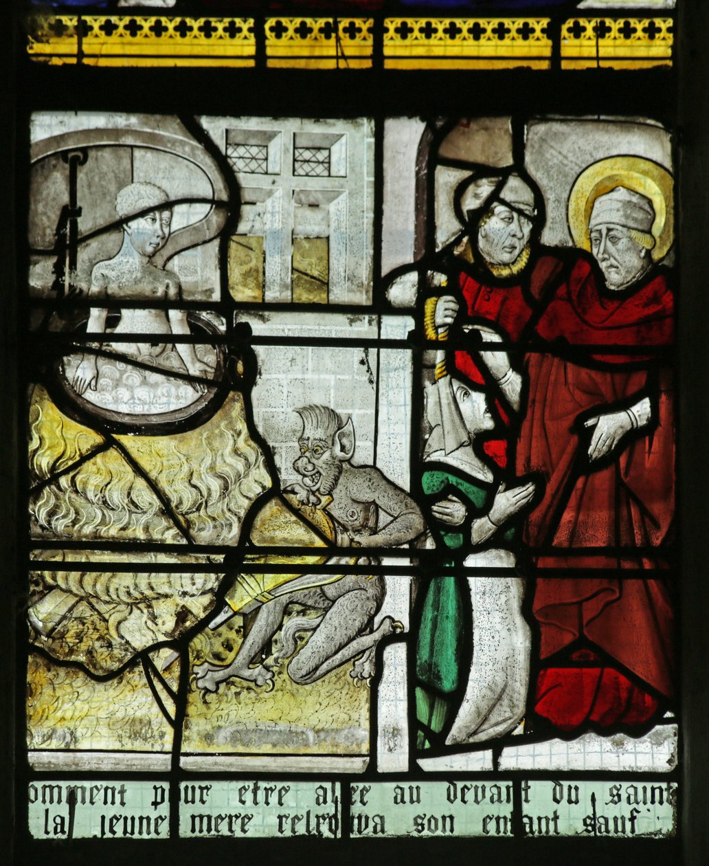 Ablak, amely Szent Miklóst ábrázolja, amint megment egy gyermeket az élve főzéstől, 1460-70 alkotó: French School