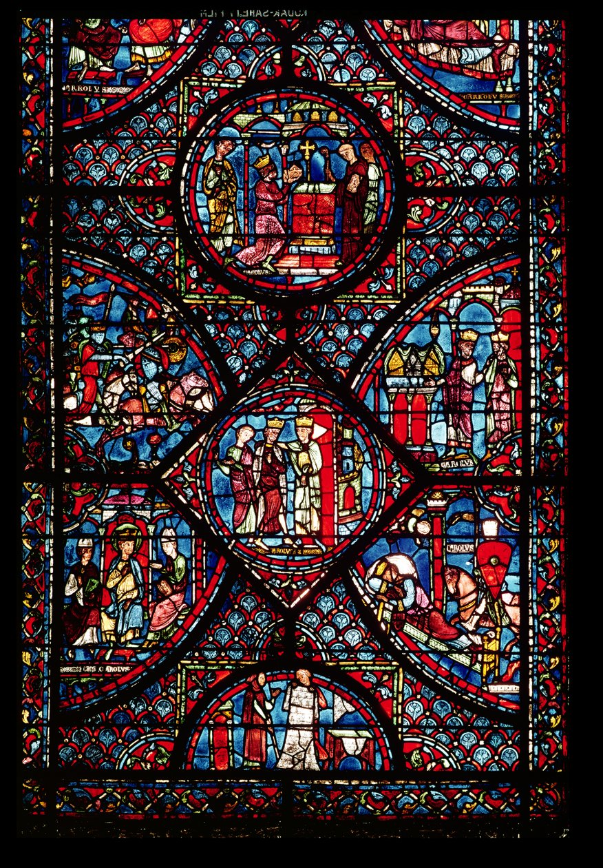 Nagy Károly életének (747-814) jeleneteit ábrázoló ablak az ambulanciából alkotó: French School