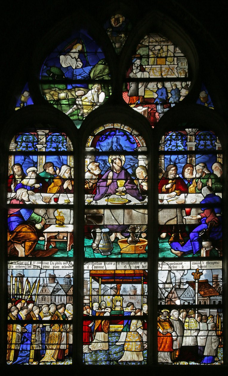 Az utolsó vacsorát és a szentségi körmenetet ábrázoló ablak, 1530 alkotó: French School