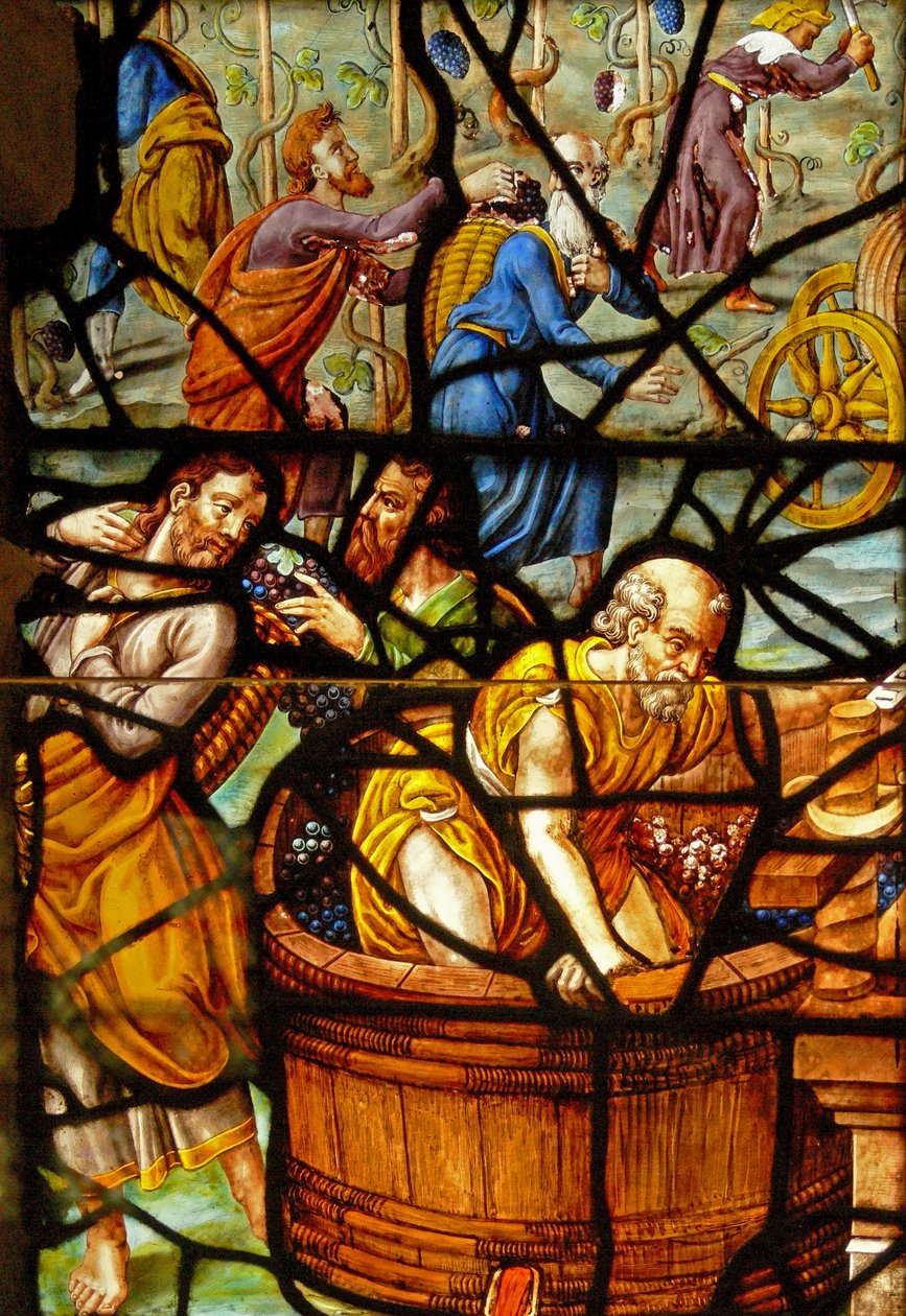 Ablak a Charnierben (w.11), amely egy részletet ábrázol a Mystic Wine Pressből alkotó: French School