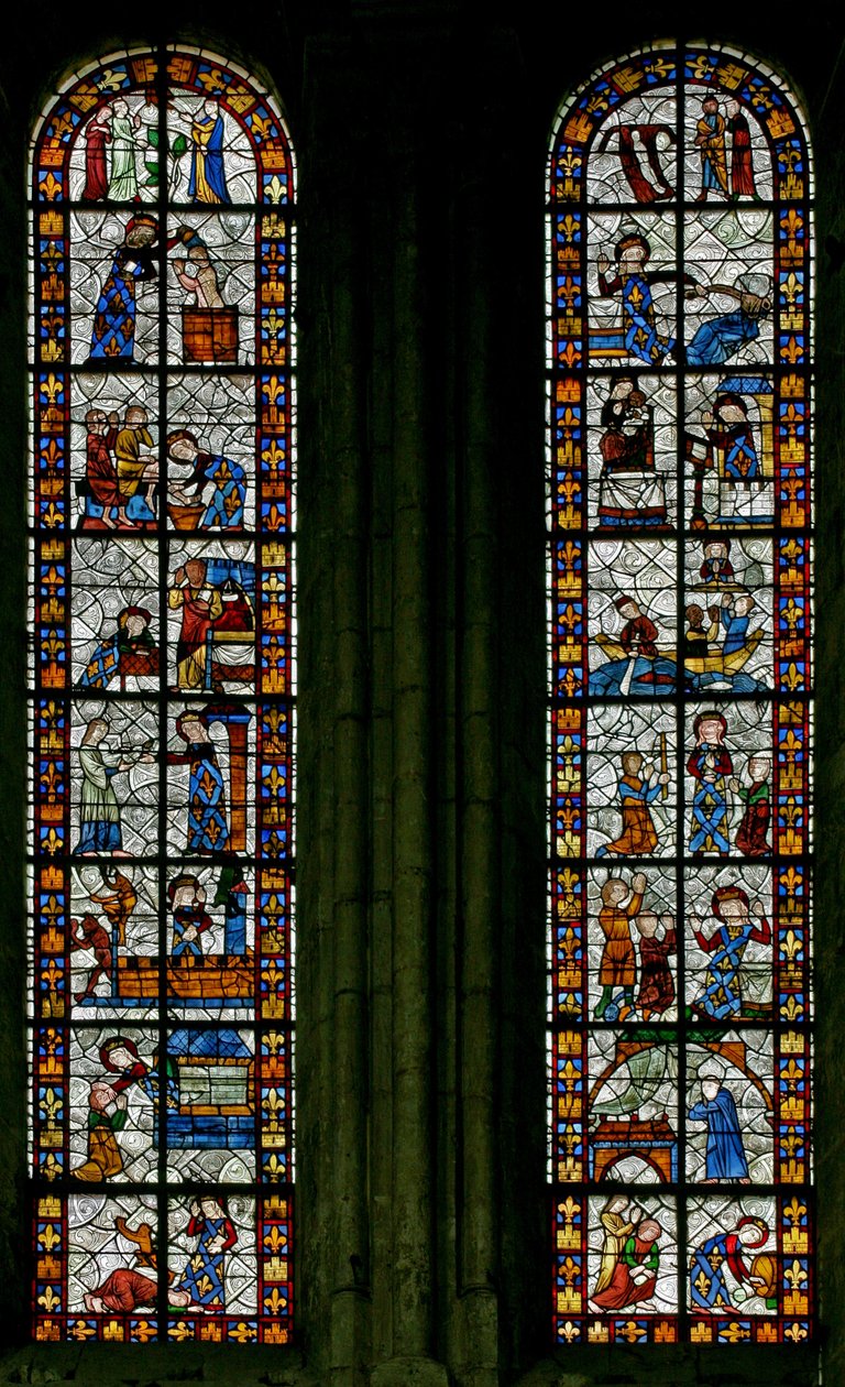 Ablak n1, amely jeleneteket ábrázol Saint Radegonde életéből alkotó: French School