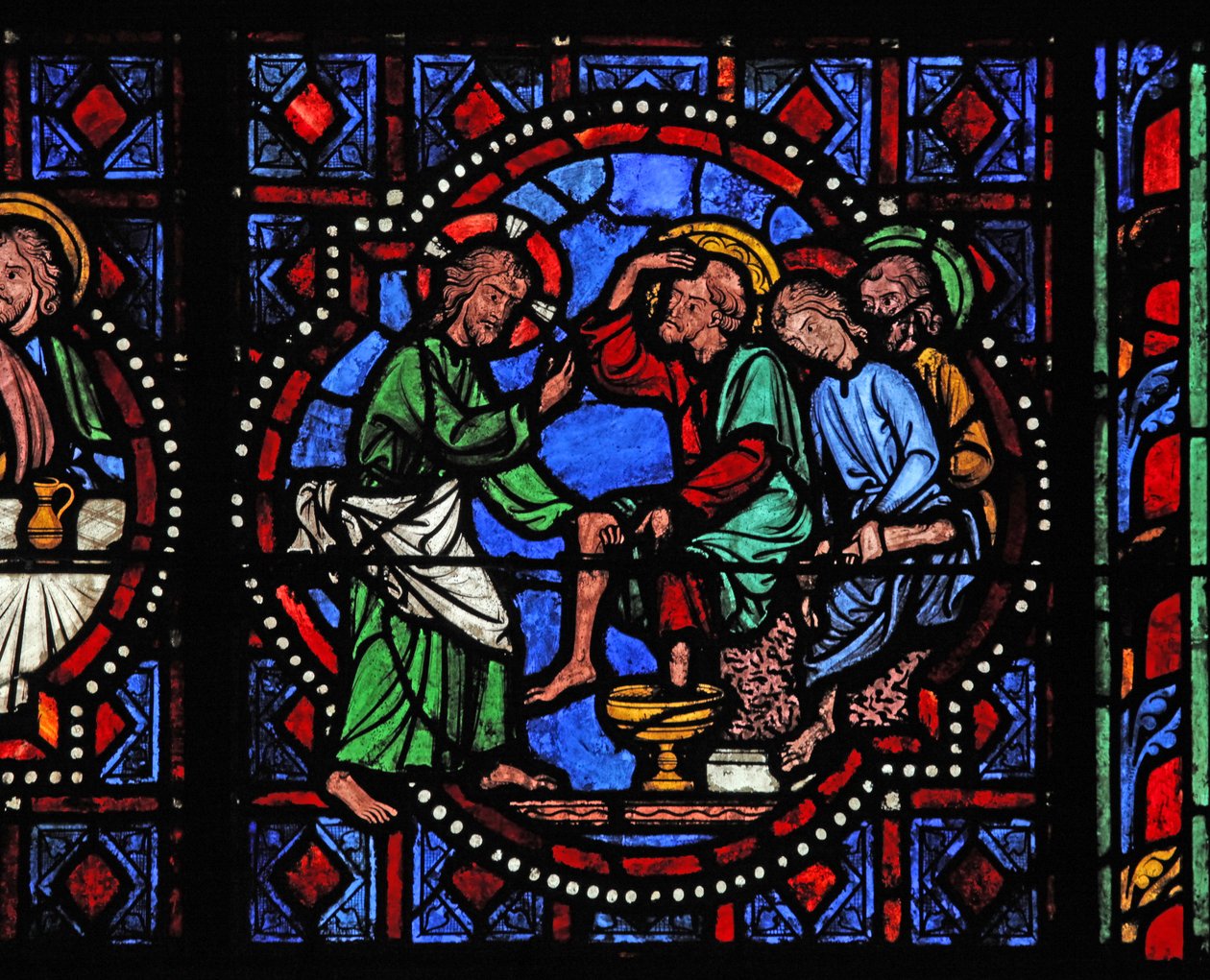 A w02 ablak, amely azt ábrázolja, hogy Krisztus megmossa tanítványai lábát alkotó: French School