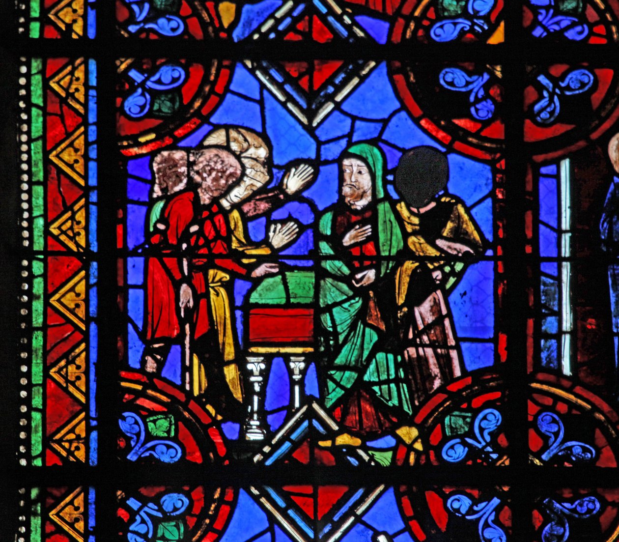 W06 ablak, amely a St Brioudes sírjához érkező zarándokokat ábrázolja alkotó: French School