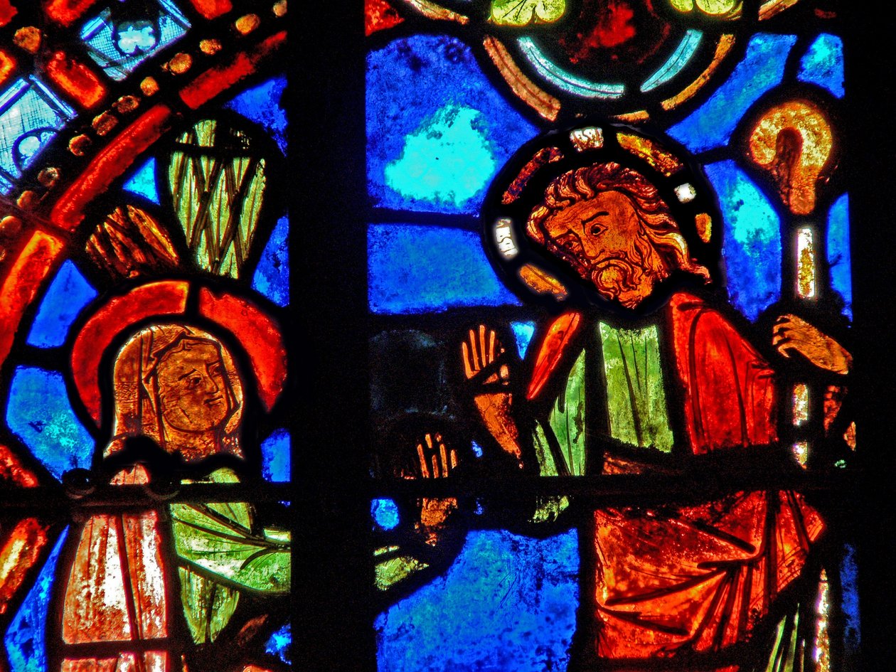 Ablak w0, amely egy feltámadási jelenetet ábrázol: Noli Me Tangere alkotó: French School