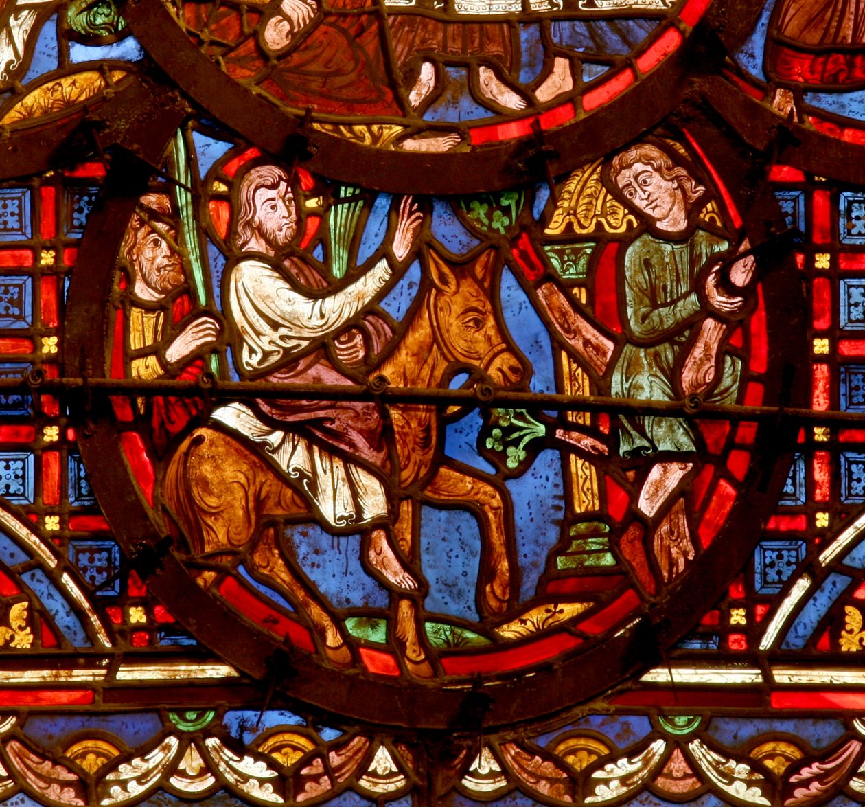 Ablak w0, amely a jeruzsálemi belépést ábrázolja alkotó: French School