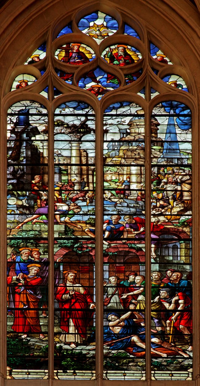 A w103-as ablak Krisztust ábrázolja, aki meggyógyítja a bénát alkotó: French School