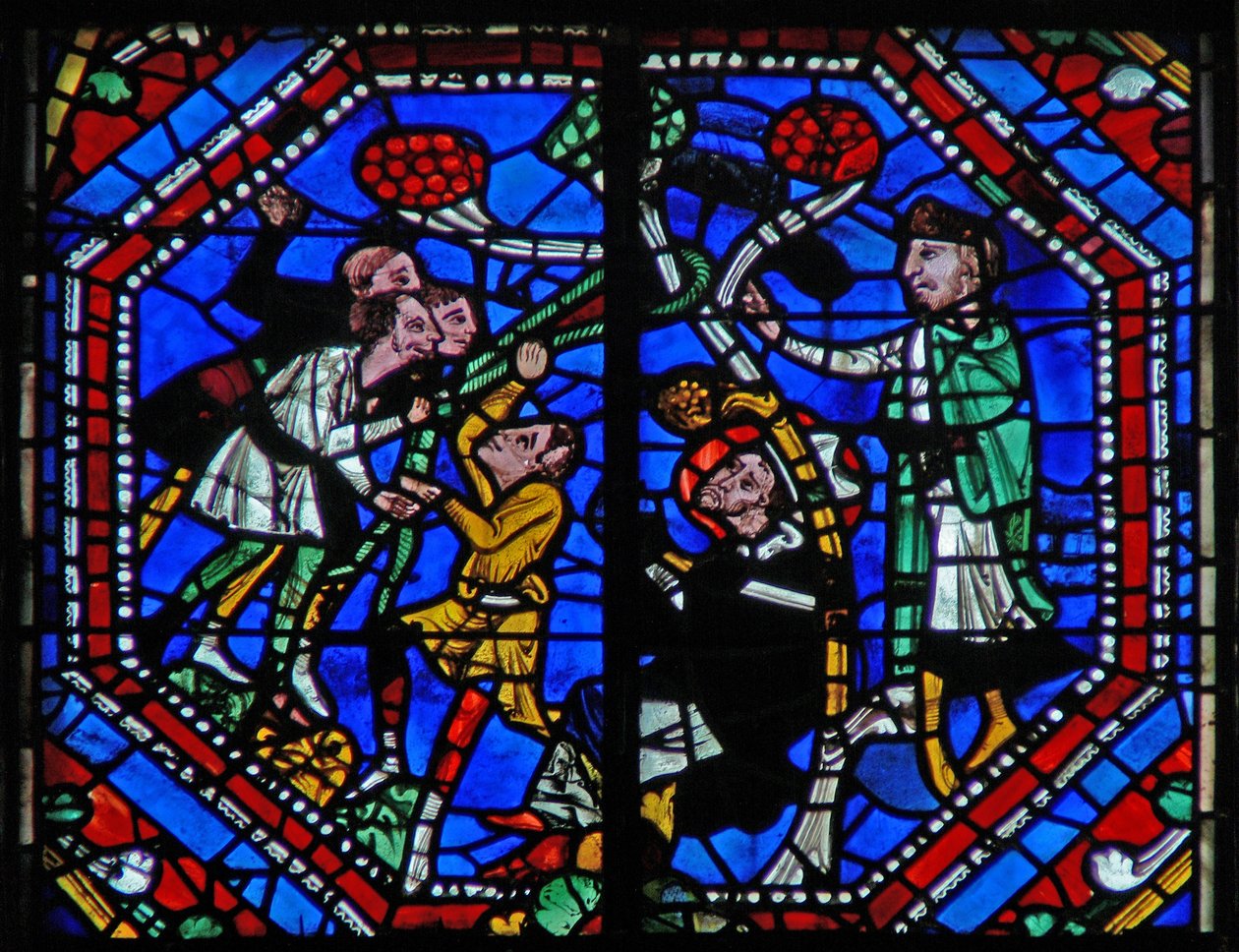 A w104a ablak Szent Mártont és a fenyő csodáját ábrázolja alkotó: French School