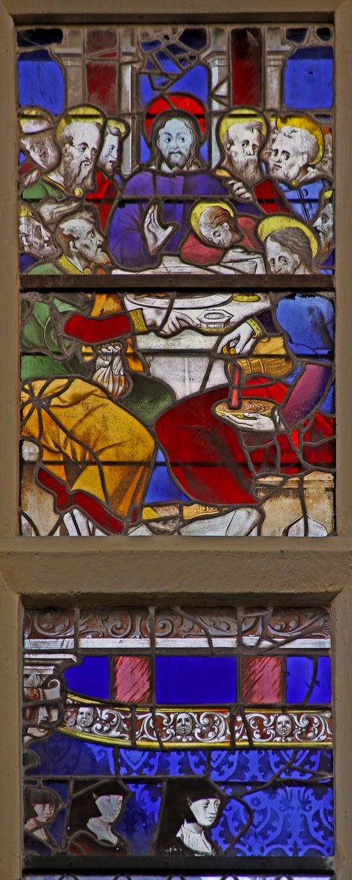 Ablak w107, amely adományozókat ábrázol Keresztelő Szent Jánossal alkotó: French School