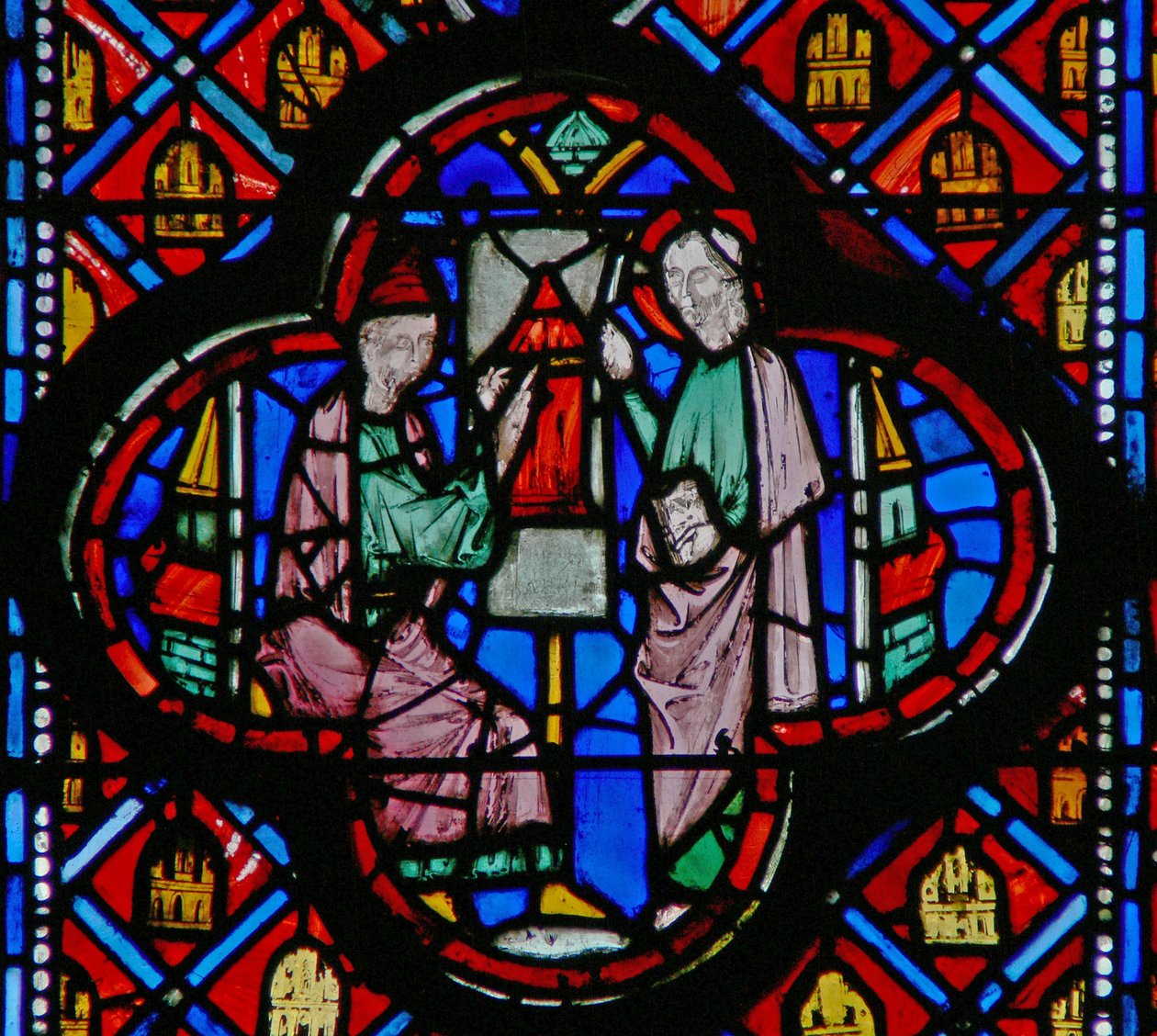 Window w10 Ezékiel Jeruzsálem tervét rajzolja egy Ez IV 1 táblára alkotó: French School