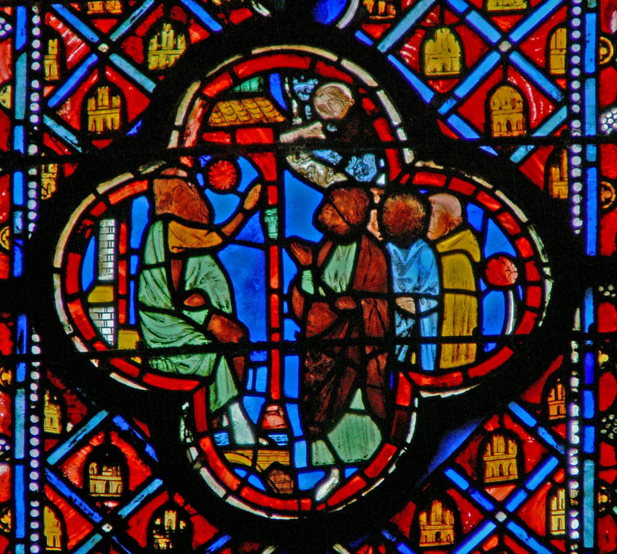 Window w10 Ezékiel a templomkapunál beszél a tömeghez Ez XI 1-6 alkotó: French School