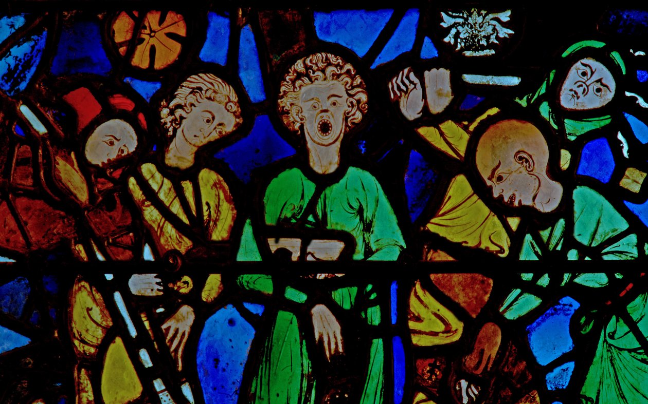 Ablak w10, amely egy jelenetet ábrázol St Vincent életéből alkotó: French School