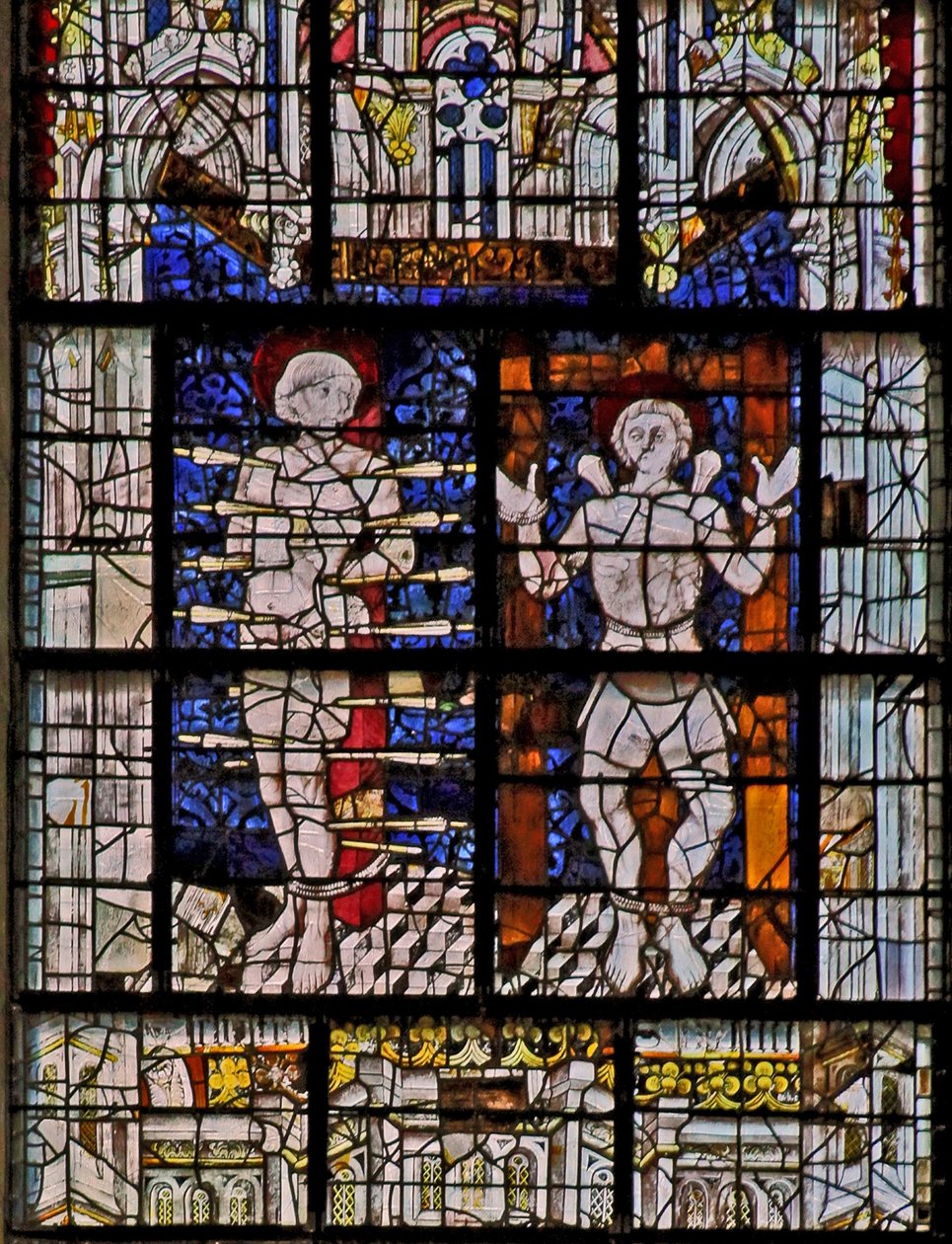 A w115 ablak, amely Szent Sebastiant és Szent Quentint ábrázolja alkotó: French School