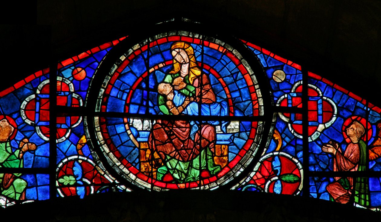 W115-ös ablak, amely a Szűzet és a Gyermeket ábrázolja alkotó: French School