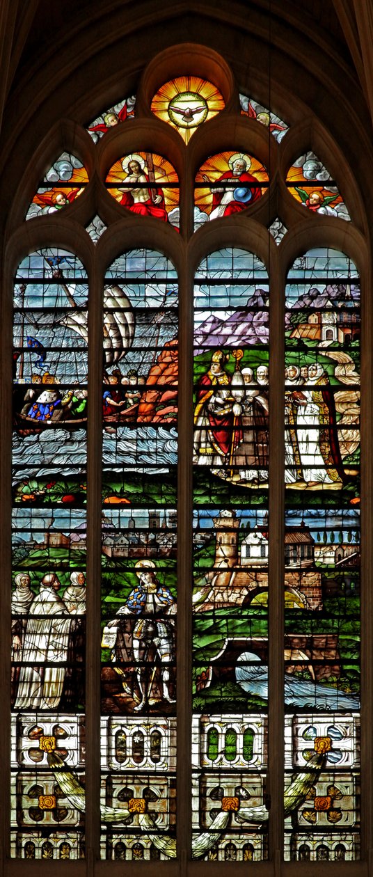Ablak w121, amely a Szentháromságot ábrázolja; IX. Lajos – és a karmeliták alkotó: French School