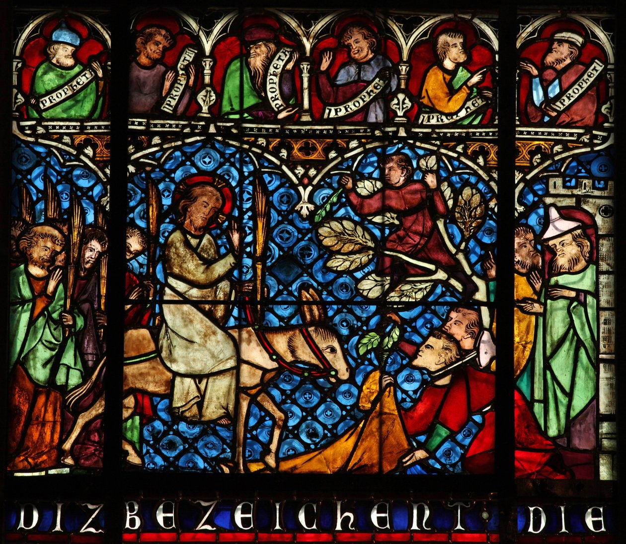 A jeruzsálemi belépést ábrázoló w12 ablak alkotó: French School