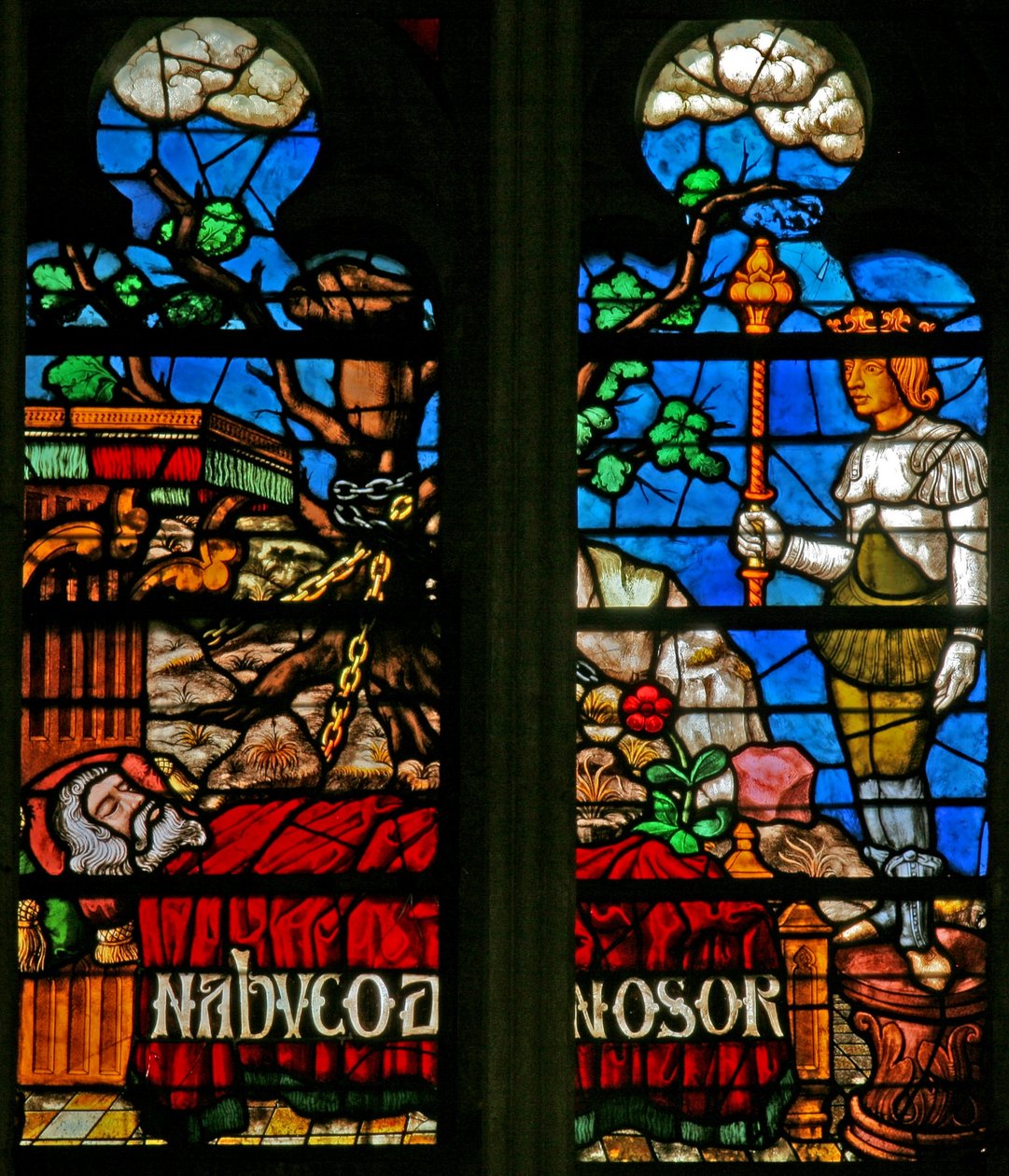 Ablak w136 jeleneteket ábrázol Daniel történetéből alkotó: French School
