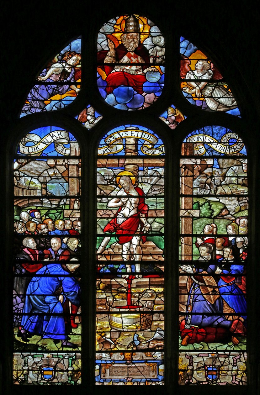 A Mystic Presst ábrázoló w14 ablak; adományozó Jean le Teillieur des Ebrieux alkotó: French School